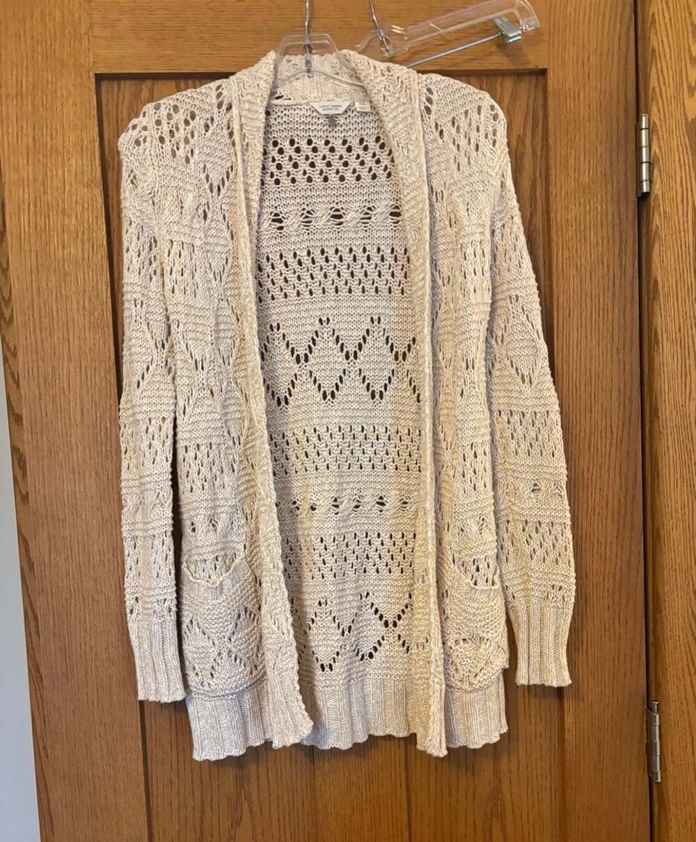 Lucky Brand Cream Open Knit Boho Cardigan Sweater Womens Size XS